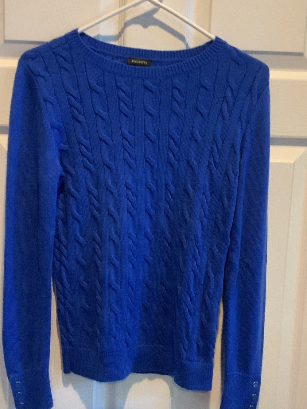 Talbots Cobalt Cable Knit Crewneck Sweater, 30% LAMBSWOOL